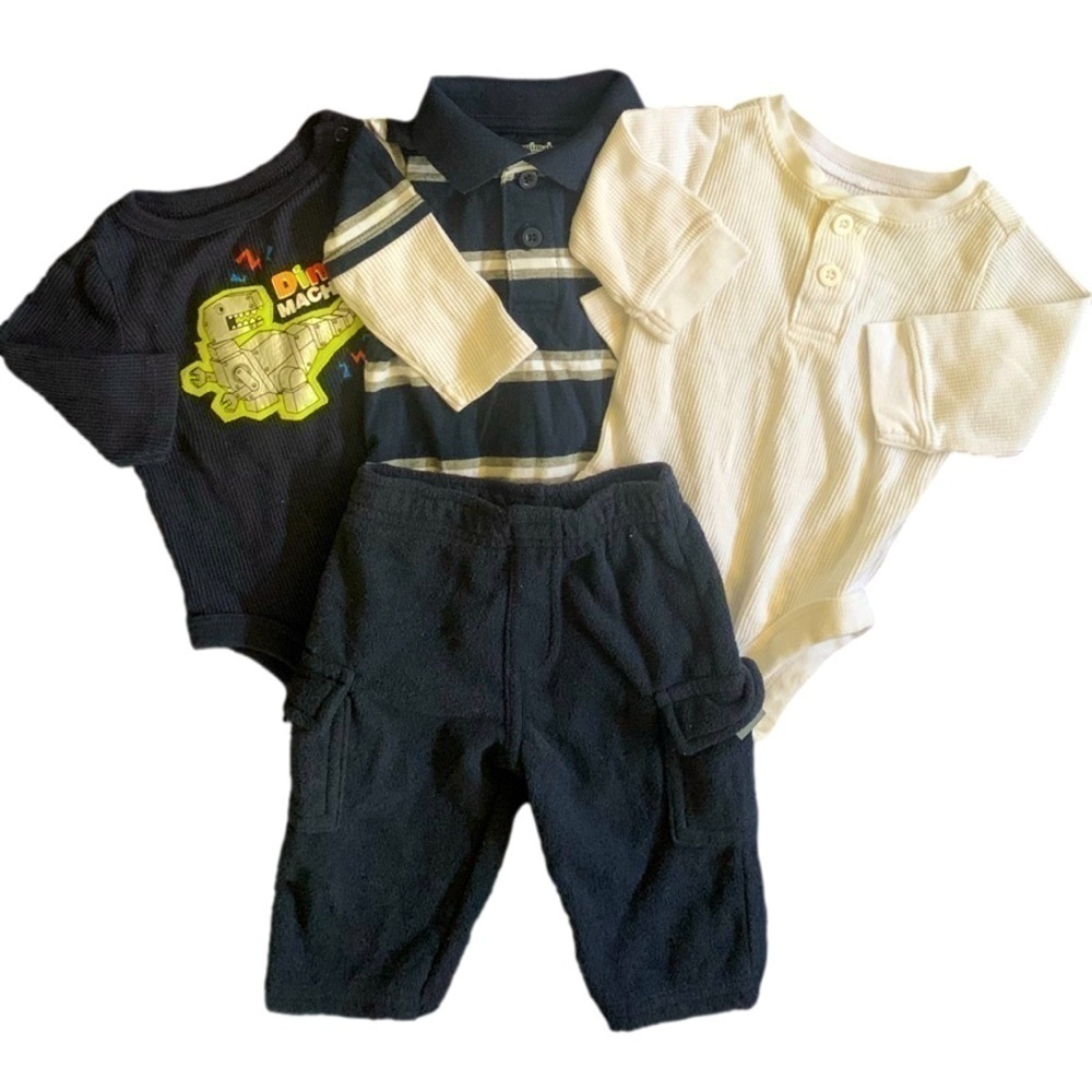 Garanimals Blue Gray White Long Sleeve Onesie Bundle Size 0-3 Months